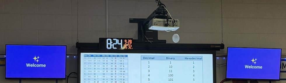 A high school classroom with two FrontBoard screens mounted on either side of the interactive board